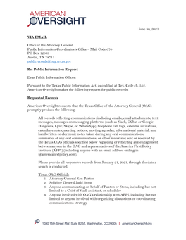 TX-AG-21-0892 Whole, Please State Specifically That It Is Not Reasonable to Segregate Portions of the Record for Release