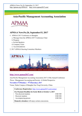 APMAA News No.26: September 15, 2017