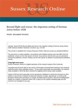 The Migration Setting of German Jewry Before 1938