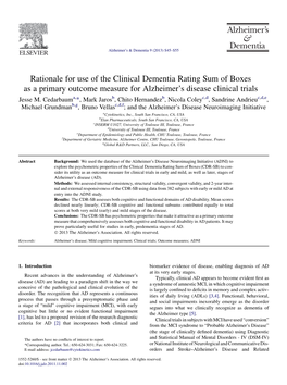 Rationale for Use of the Clinical Dementia Rating Sum of Boxes As a Primary Outcome Measure for Alzheimer’S Disease Clinical Trials Jesse M