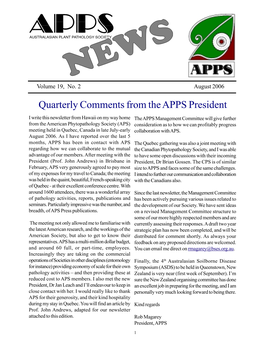 Quarterly Comments from the APPS President