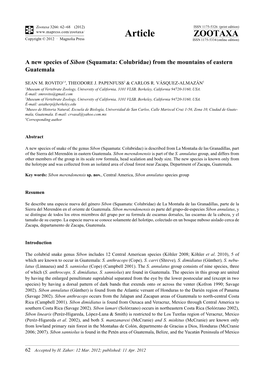 A New Species of Sibon (Squamata: Colubridae) from the Mountains of Eastern Guatemala