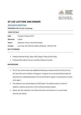 ST Lee Lecture and Dinner 5 February