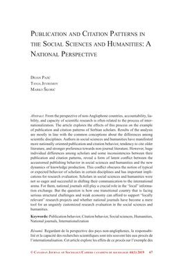 Publication and Citation Patterns in the Social Sciences and Humanities: a National Perspective