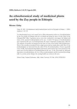 An Ethnobotanical Study of Medicinal Plants Used by the Zay People in Ethiopia