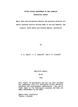Basic Data and Preliminary Density and Porosity Profiles for Twelve Borehole Gravity Surveys Made in the Los Angeles, San Joaqui