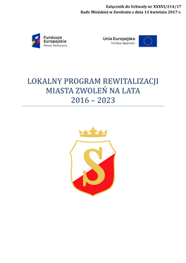 Lokalny Program Rewitalizacji Miasta Zwoleń Na Lata 2016 – 2023