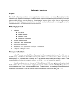 Radiography Experiment Purpose Materials/Equipment Theory And