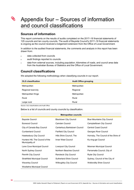 Appendix Four – Sources of Information and Council Classifications