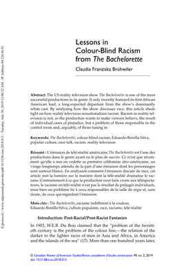 Lessons in Colour-Blind Racism from the Bachelorette Claudia Franziska Brühwiler