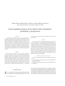 Funcionalidad Turística De Los Reales Sitios Españoles: Problemas Y Perspectivas