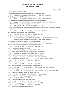 HISTORY of JAPAN Full Mark – 200 1. Multiple Choice Question