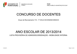 Concurso De Docentes Ano Escolar De 2013/2014