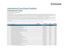 International Core Equity Portfolio- Institutional Class As of March 31, 2021 (Updated Monthly) Source: State Street Holdings Are Subject to Change