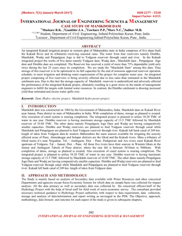 INTERNATIONAL JOURNAL of ENGINEERING SCIENCES & MANAGEMENT CASE STUDY of MANIKDOH DAM *1Maskare R.K