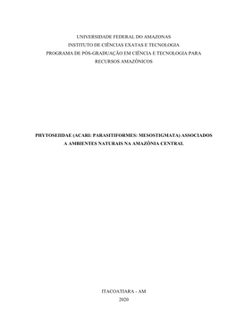 Universidade Federal Do Amazonas Instituto De Ciências Exatas E Tecnologia Programa De Pós-Graduação Em Ciência E Tecnologia Para Recursos Amazônicos