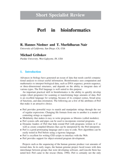 Short Specialist Review Perl in Bioinformatics