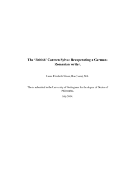 Nixon, Laura Elizabeth (2014) the 'British' Carmen Sylva: Recuperating a German-Romanian Writer. Phd Thesis, University of Notti