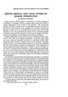 CERTAIN MEDICAL and LEGAL PHASES of EUGENIC STERILIZATION by ABRAHAM MYERSON T