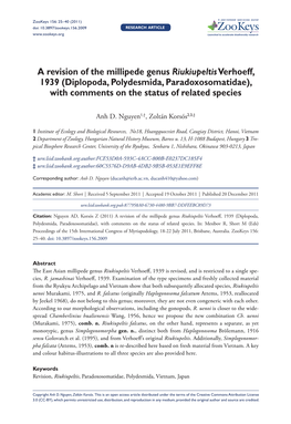 Diplopoda, Polydesmida, Paradoxosomatidae), with Comments on the Status of Related Species