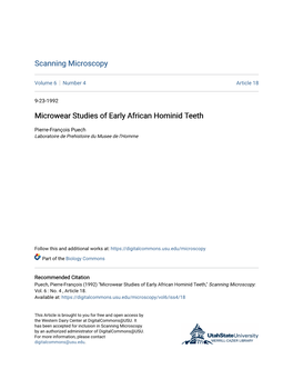 Microwear Studies of Early African Hominid Teeth