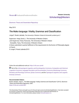 The Mako Language: Vitality, Grammar and Classification