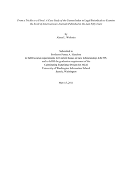 From a Trickle to a Flood: a Case Study of the Current Index to Legal Periodicals to Examine the Swell of American Law Journals Published in the Last Fifty Years