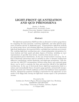 Light-Front Quantization and Qcd Phenomena∗