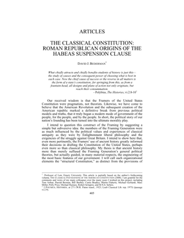 The Classical Constitution: Roman Republican Origins of the Habeas Suspension Clause