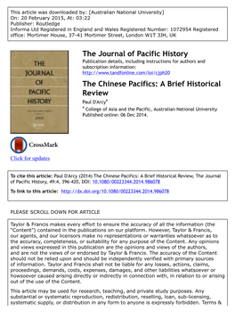 The Chinese Pacifics: a Brief Historical Review Paul D'arcya a College of Asia and the Pacific, Australian National University Published Online: 06 Dec 2014