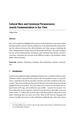 Cultural Wars and Communal Perseverance: Jewish Fundamentalism in Our Time