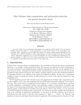 Fast Gröbner Basis Computation and Polynomial Reduction for Generic