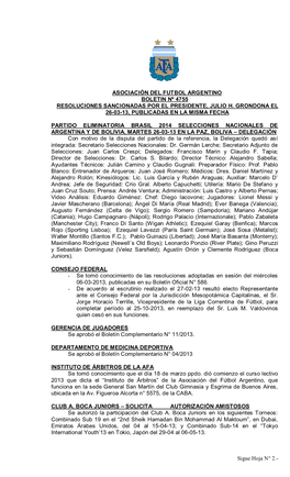 Asociación Del Futbol Argentino Boletin Nº 4755 Resoluciones Sancionadas Por El Presidente, Julio H