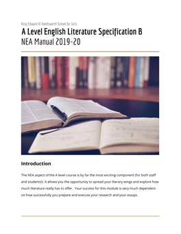 A Level English Literature Specification B NEA Manual 2019-20