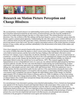 Research on Motion Picture Perception and Change Blindness