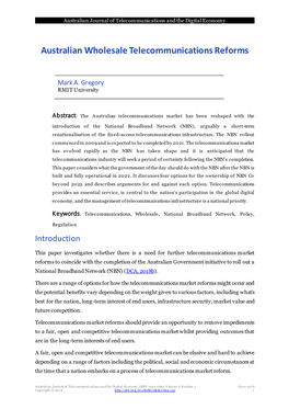 Australian Wholesale Telecommunications Reforms