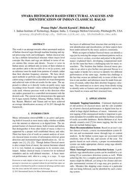 Swara Histogram Based Structural Analysis and Identification of Indian Classical Ragas