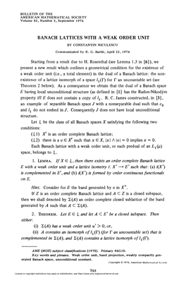 BANACH LATTICES with a WEAK ORDER UNIT Starting from a Result