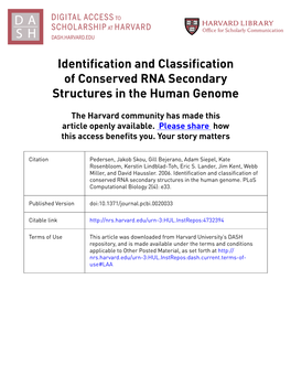 Identification and Classification of Conserved RNA Secondary Structures in the Human Genome