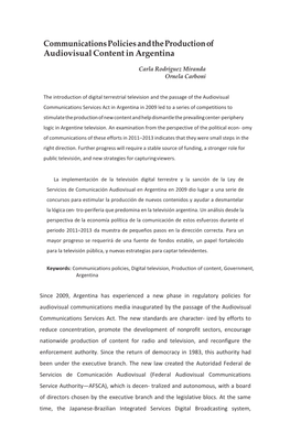 Communications Policies and the Production of Audiovisual Content in Argentina