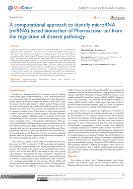 Mirna) Based Biomarker of Pharmacovariant from the Regulation of Disease Pathology