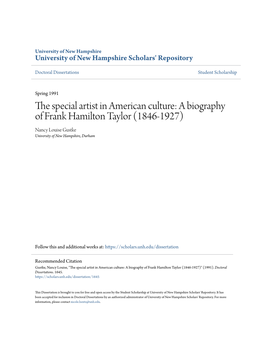 A Biography of Frank Hamilton Taylor (1846-1927) Nancy Louise Gustke University of New Hampshire, Durham