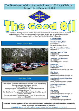 The Newsletter of the Newcastle Restored Vehicle Club Inc. Issue 354 – October, 2014