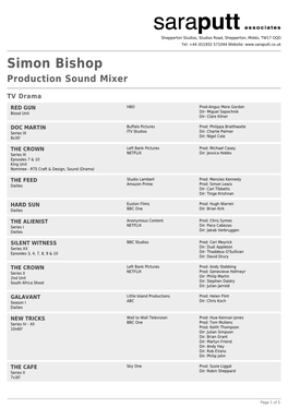 Simon Bishop Production Sound Mixer