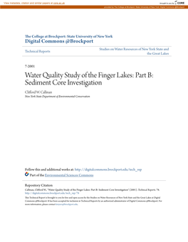 Water Quality Study of the Finger Lakes: Part B: Sediment Core Investigation Clifford W