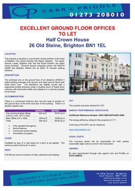 EXCELLENT GROUND FLOOR OFFICES to LET Half Crown House 26 Old Steine, Brighton BN1 1EL