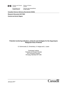 Potential Monitoring Indicators, Protocols and Strategies for the Anguniaqvia Niqiqyuam Area of Interest