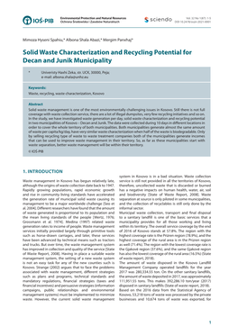 Solid Waste Characterization and Recycling Potential for Decan and Junik Municipality