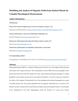 Modelling and Analysis of Magnetic Fields from Skeletal Muscle for Valuable Physiological Measurements