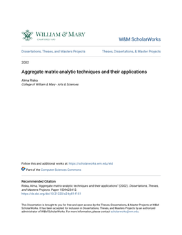 Aggregate Matrix-Analytic Techniques and Their Applications